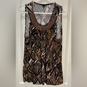 eShe Sleeveless Tank Brown and Black with Wood Bead Detailing Size 1X
